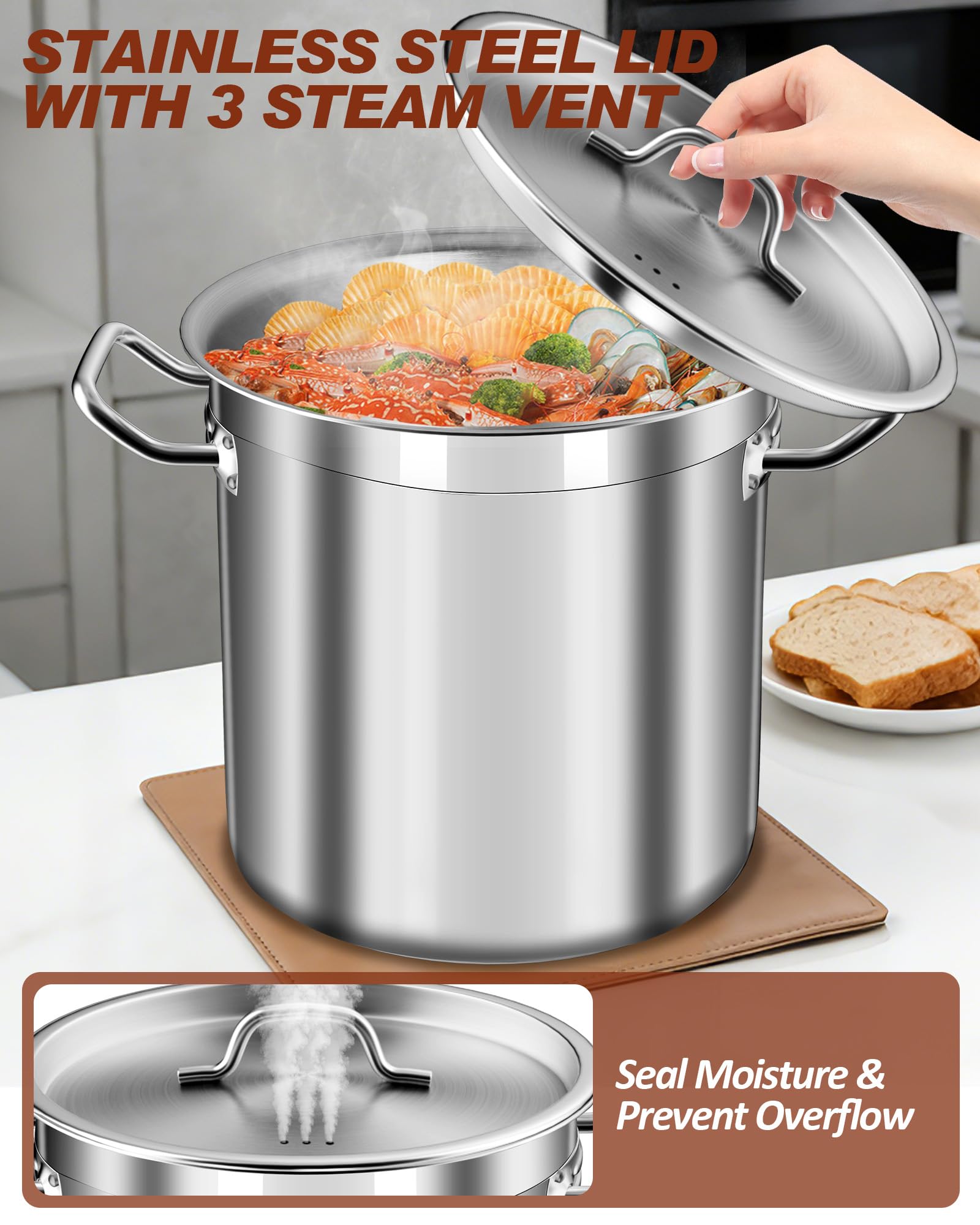 75 Quart Stainless Steel Stock Pot with Lid – Extra Large Commercial Cooking Pot for Soup, Stew, Seafood – Heavy Duty, Induction Ready – Perfect for Restaurants & Big Gatherings