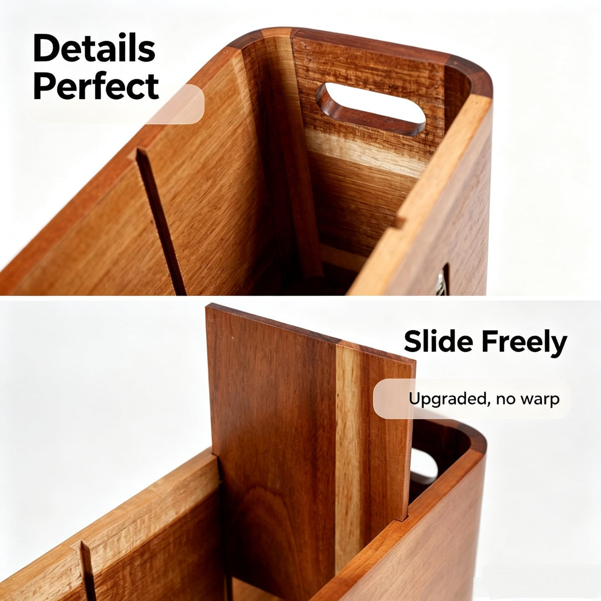 Wooden Kitchen Utensil Holder Organizer for Counter or Countertop, Large Wooden Utensil Holder for Storage Cooking and Silverware with 4 Compartment, Acacia Rustic Wood Container Extra Large