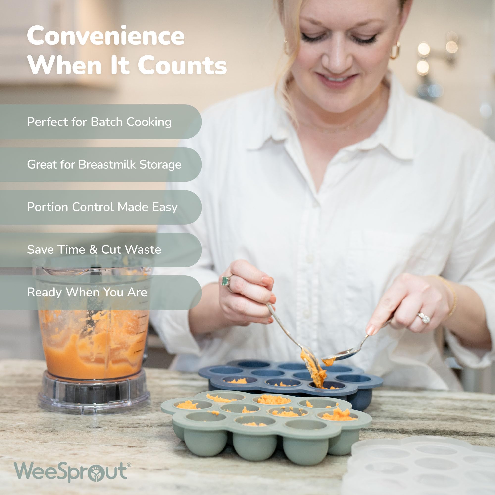 WeeSprout Silicone Freezer Tray with Clip on Lid Perfect Food Storage Container for Homemade Baby Food, Vegetable, Fruit Purees, and Breast Milk (Bright Blue, Ten 1.5 Ounce Sections)