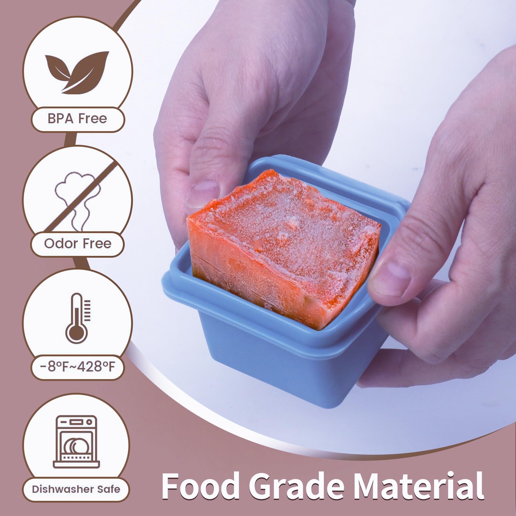 1/2 Cup Silicone Freezer Tray With Lid - Silicone Freezer Molds 4-Pack For meal prep & freezing of various sauces and other dishes, makes 4 perfect 1/2 cup portions cubes (Blue 4 Pack)