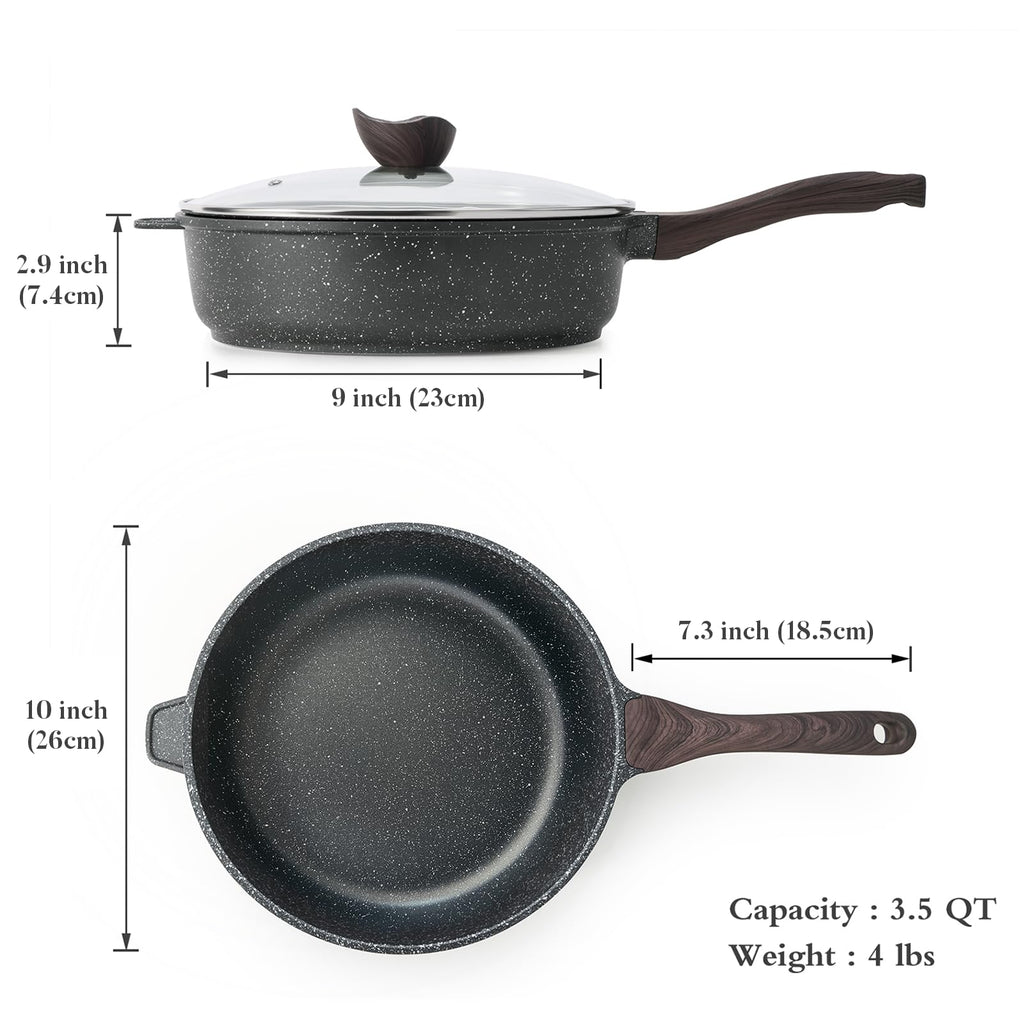Kordisen Nonstick Deep Frying Pan Skillet with Lid, 10 Inch