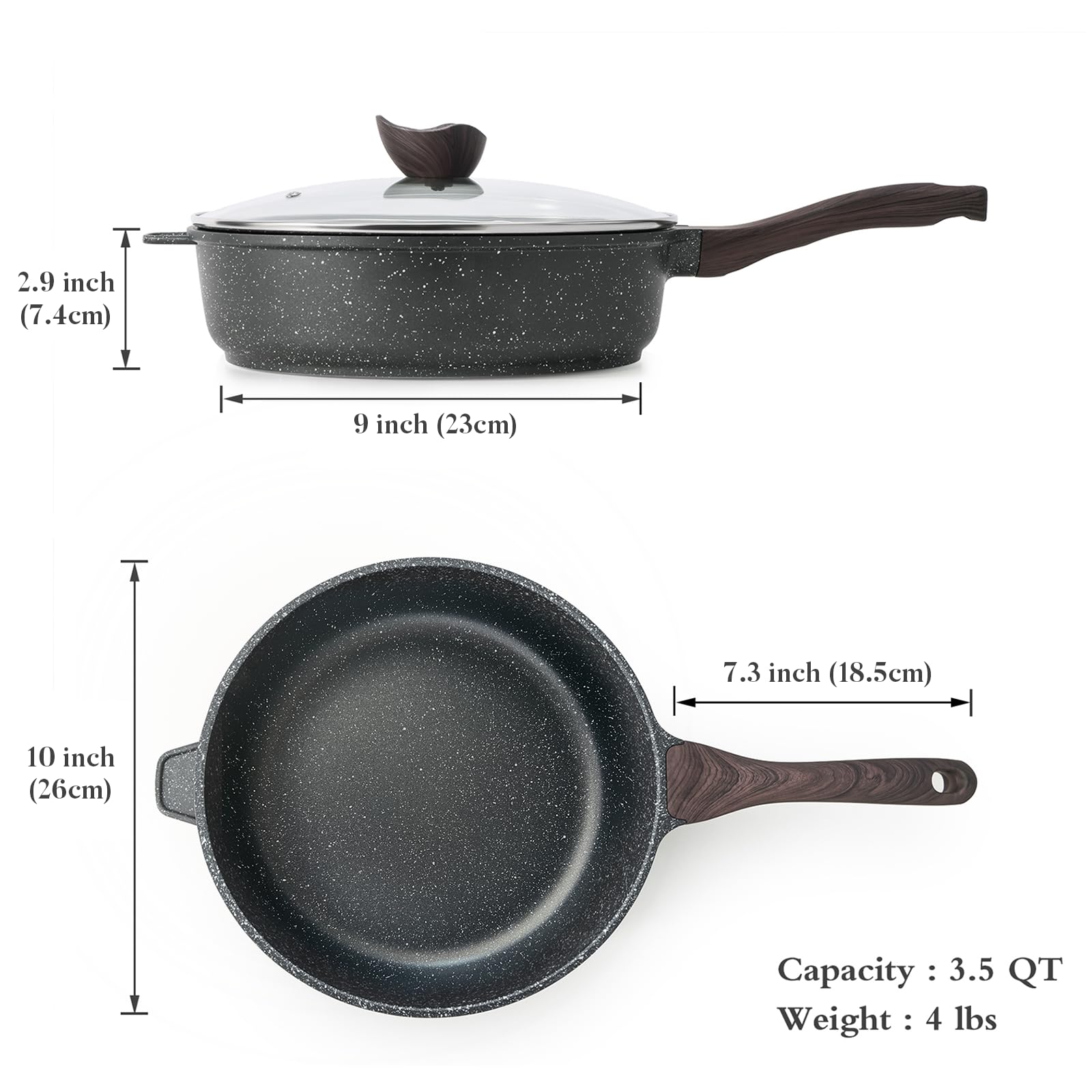 Kordisen Nonstick Deep Frying Pan Skillet with Lid, 10 Inch