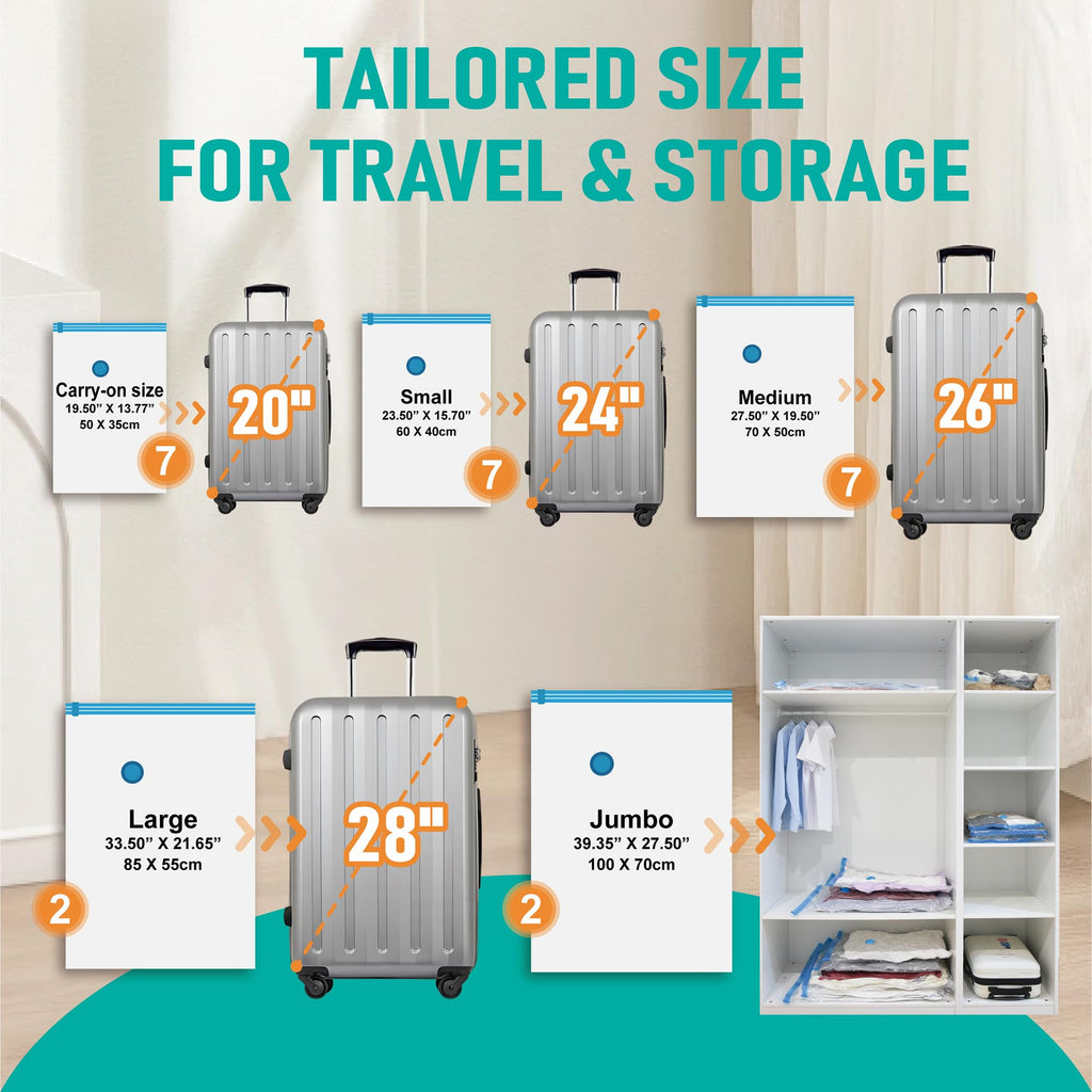 Travel Vacuum Storage Bags with Rechargeable USB Air Pump, Space Saver Vacuum Seal Bags for Luggage, Sealer Compression for Clothes, Comforters, Blankets, Bedding, 25 Combo