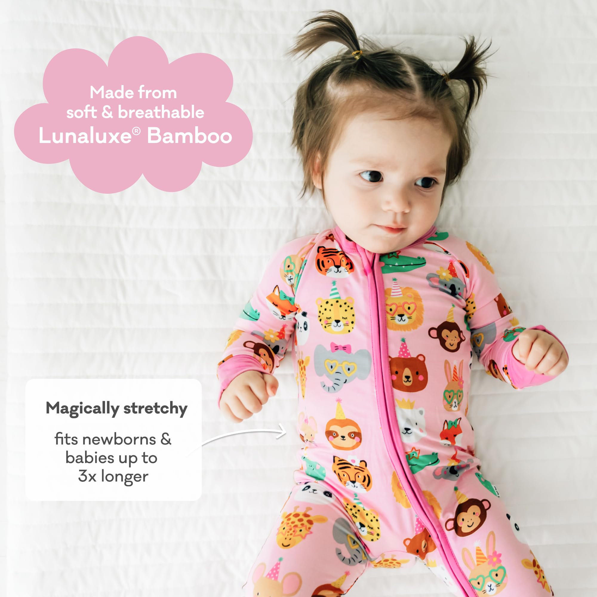 Little Sleepies Baby Pajamas, Pink Party Pals, Newborn