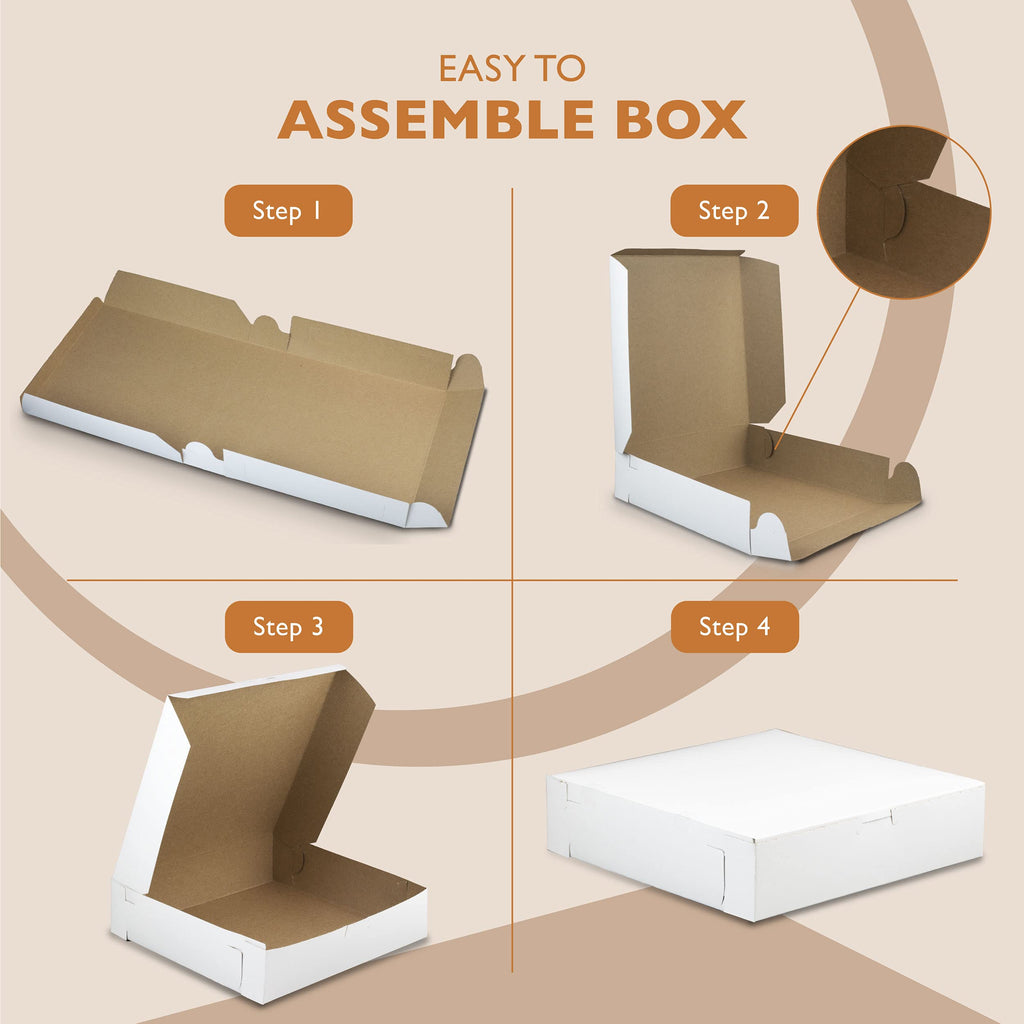 [25 Pack] White Pie Boxes 10x10x2.5" Square Bakery Boxes for Cookies, Cheesecake, Chocolate Covered Strawberries, Dessert, Macaroon, Bread Bulk Paper Cardboard Sweet Boxes for Surprises and Pastries