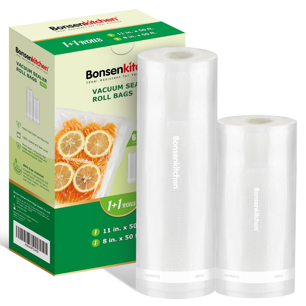 Bonsenkitchen Vacuum Sealer Bags Rolls for food, 11in x 50ft & 8in x 50ft