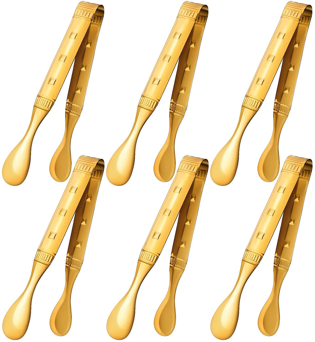 6-Pieces 6 Inch Gold Mini Tongs for Appetizers, Gold Serving Utensils for Serving Appetizers, Ice, Sugar