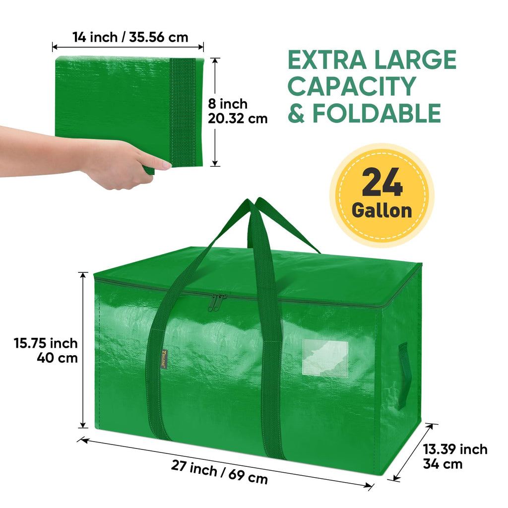 BALEINE 4-Pack Oversized Moving Bags with Reinforced Handles, Heavy-Duty Storage Tote for Clothes, Moving Supplies (Light Green, 4-Pack)