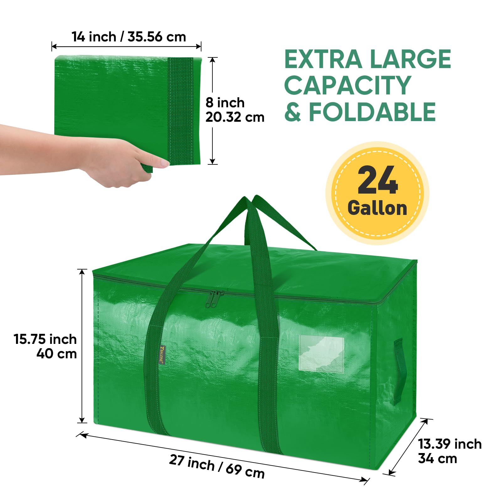BALEINE 4-Pack Oversized Moving Bags with Reinforced Handles, Heavy-Duty Storage Tote for Clothes, Moving Supplies (Light Green, 4-Pack)