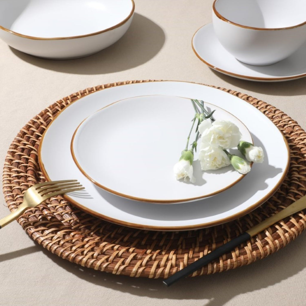 Gibson Home Hazeltine 16-Piece White Stoneware Dinnerware Set – Plates and Bowls, Durable Ceramic Kitchen Dinner Set