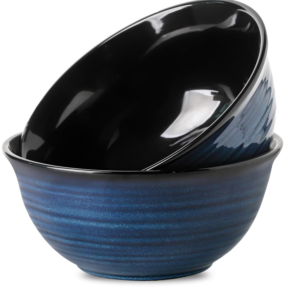 HASENSE Large Serving Bowls, 9 Inch Ceramic Salad Bowls, 84 oz Serving Dishes for Entertaining, Deep Bowl Set Perfect for Soup Pasta Pho Popcorn Fruit, Dishwasher Microwave Safe, Set of 2, Navy Blue