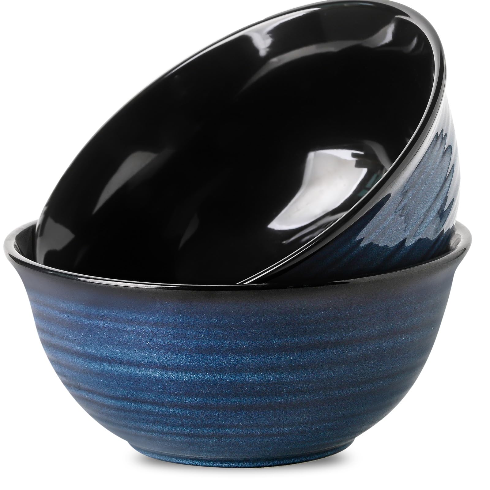 HASENSE Large Serving Bowls, 9 Inch Ceramic Salad Bowls, 84 oz Serving Dishes for Entertaining, Deep Bowl Set Perfect for Soup Pasta Pho Popcorn Fruit, Dishwasher Microwave Safe, Set of 2, Navy Blue