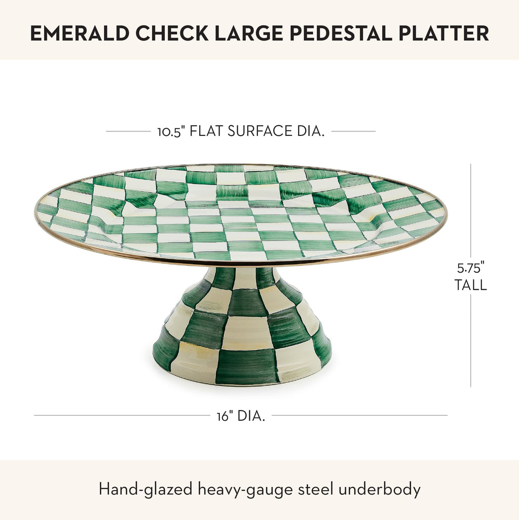 MACKENZIE-CHILDS Pedestal Platter, Large, Green-and-White Emerald Check