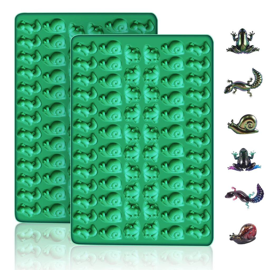 2 PCS Animal Silicone Molds, 104 Cavity Frog, Lizard, Snails Shaped Mini Silicone Molds for Baking Biscuits, Cookie,Candy, Chocolate, Jelly,Ice Cube,Pet Dog Treats Mold