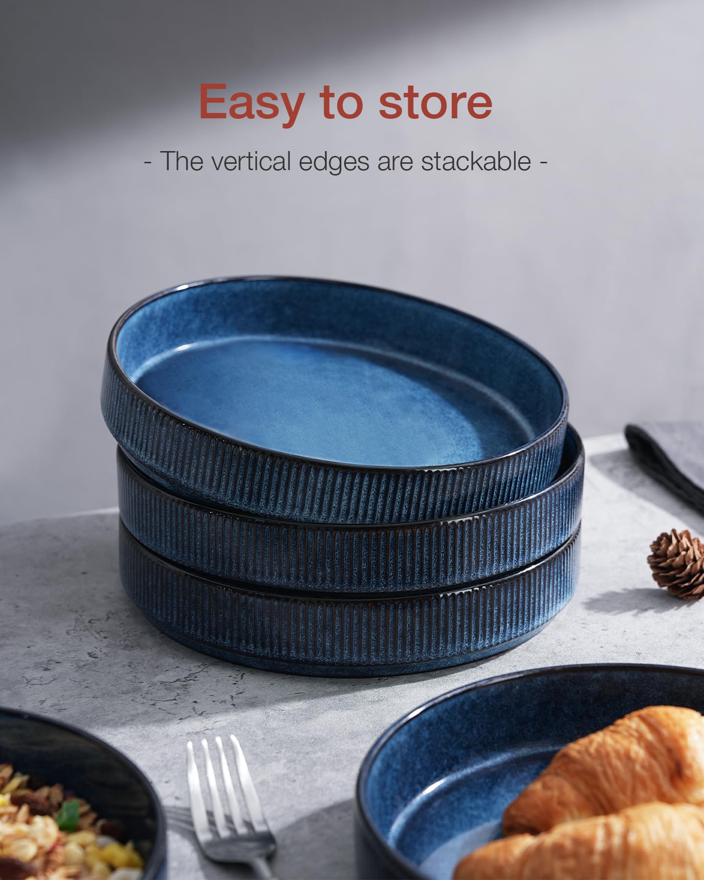 famiware Star 8.25" Pasta Bowls Set of 4, Bowl Plates, Nebulas Blue
