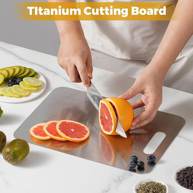Tavano Titanium Cutting Board,100% Pure Titanium Cutting Boards for Kitchen,Double-side Available Cutting Board for Vegetables,Meat,Fruits,Easy to Store and Clean(S)