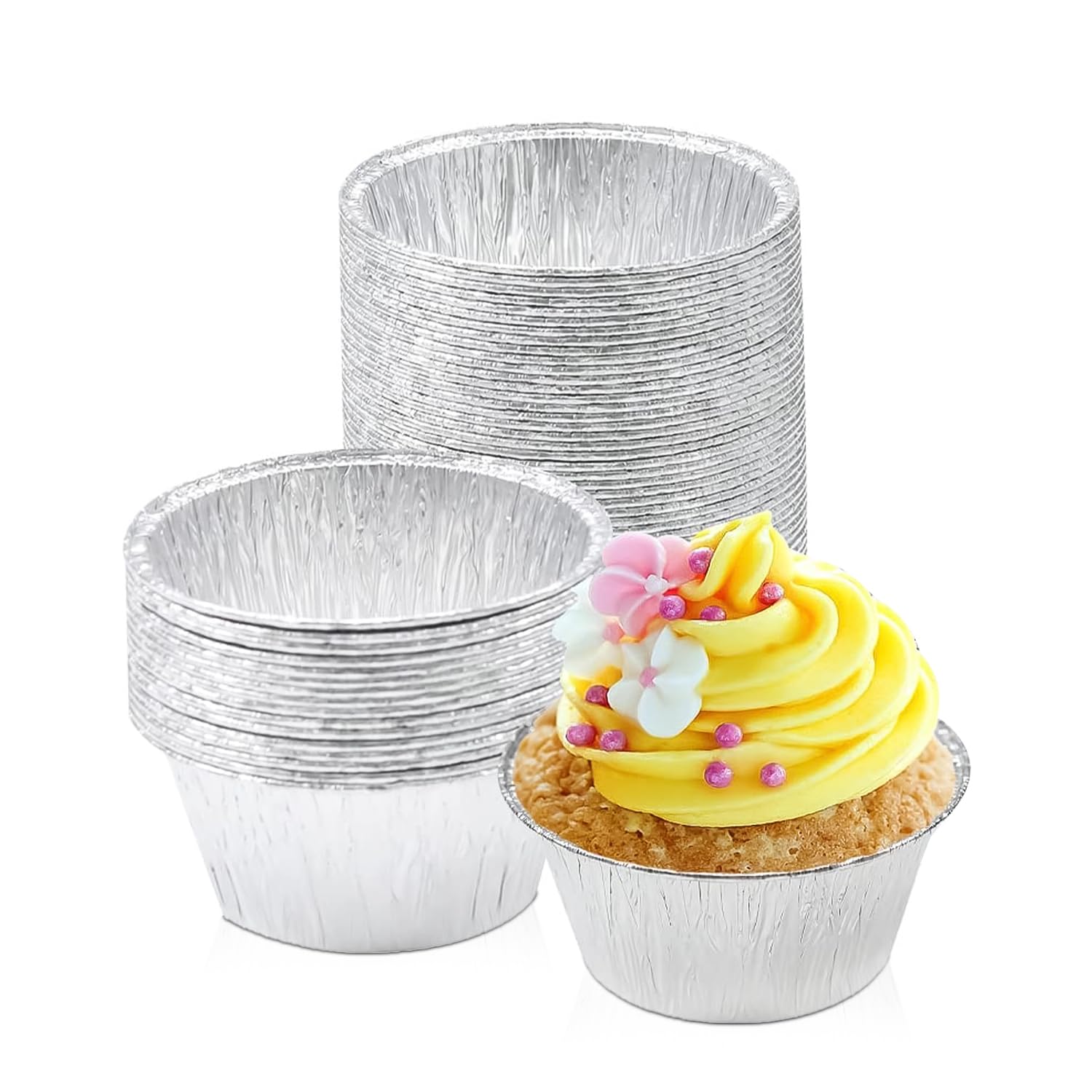 Angel's Peel Lounge Disposable Ramekins - Durable cup cake pans for baking - Aluminum Foil Ramekin for Tart, Appetizer-Utility, Muffin, Souffle, or Creme Brulee – 4 oz – pack of 50
