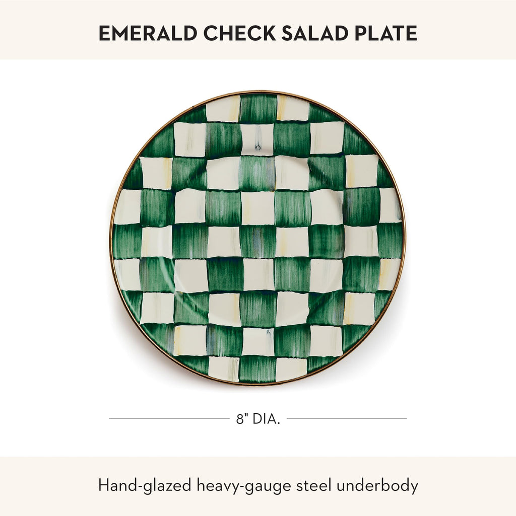MACKENZIE-CHILDS Enamel Salad Plate, Green-and-White Emerald Check
