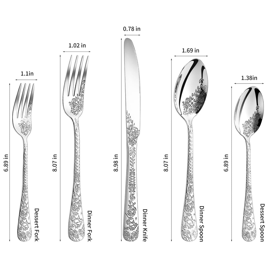 40 Pcs Silverware Set for 8, Food Grade Stainless Steel Flatware Set, Eating Utensils Sets Include Fork/Knife/Spoon, Reusable Cutlery Set for Home Kitchen, Dishwasher Safe, Embossed pattern-1
