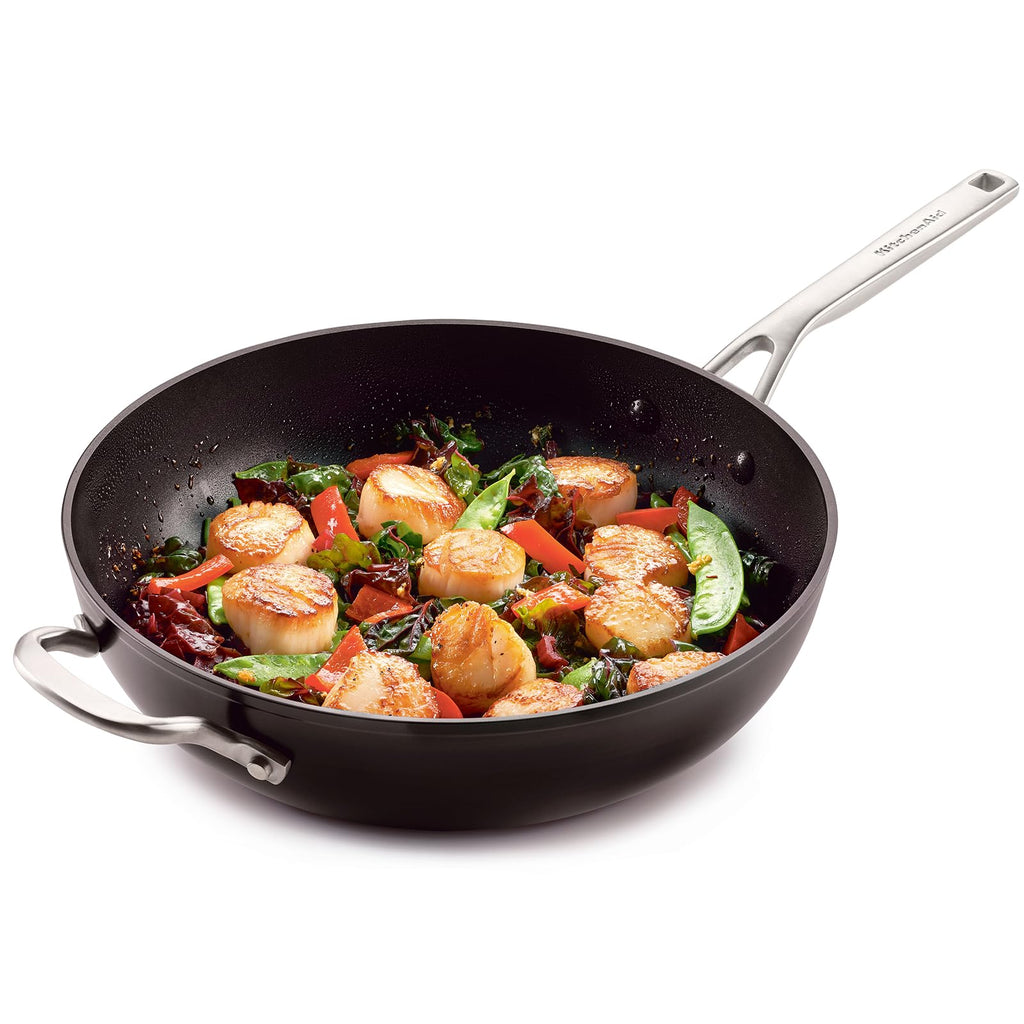 KitchenAid Hard-Anodized Induction Nonstick Stir Fry Pan/Wok with Helper Handle, 12.25-Inch, Matte Black