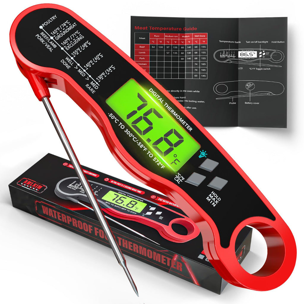 AWLKIM Meat Thermometer Digital, Instant Read Food Thermometer, Red