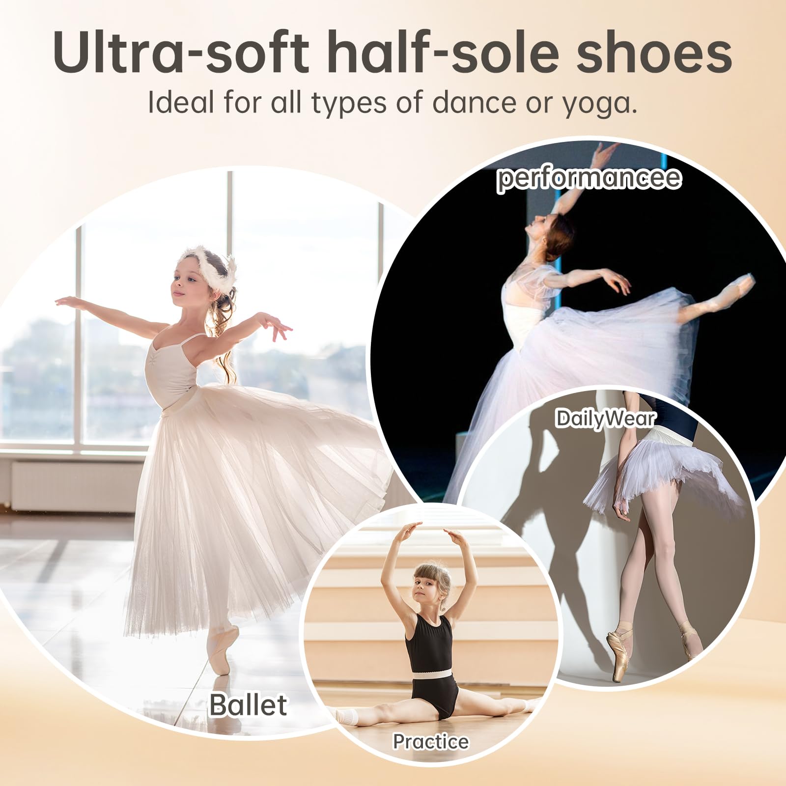 Caplancy Half Soles Dance Shoes for Women Girls Men Lyrical Pirouette Ballet Canvas Shoes Turners Dance Shoes for Contemporary (Girls/Boys) Toast S