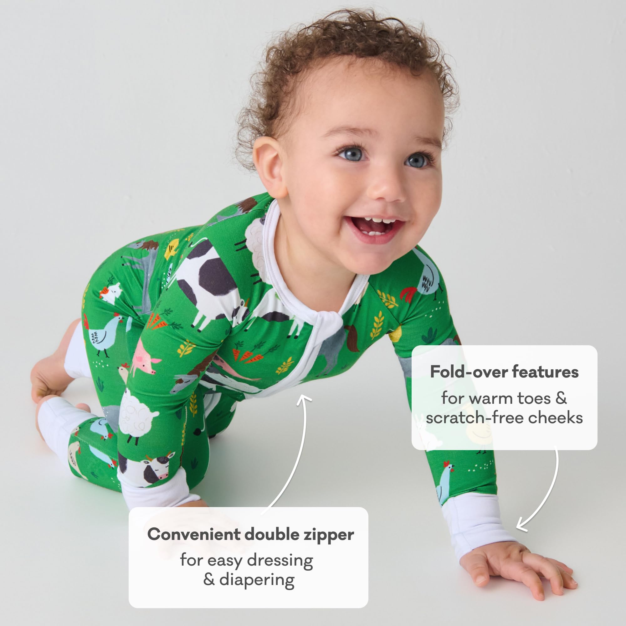 Little Sleepies Baby Pajamas, Green Farm Animals, 6-12M