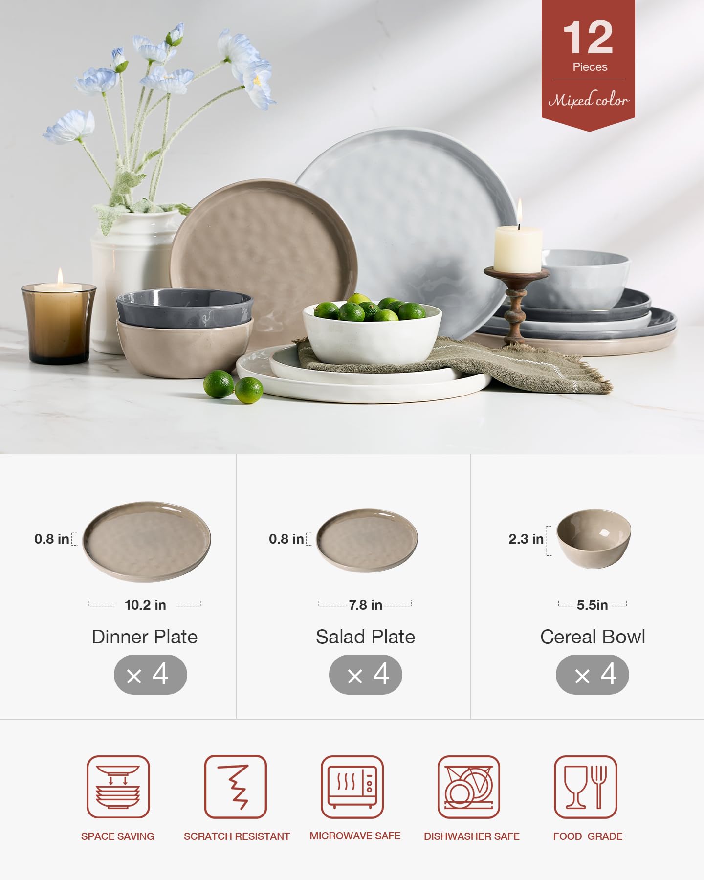 Famiware Mars Stoneware Dinnerware Set for 4, Multi-color