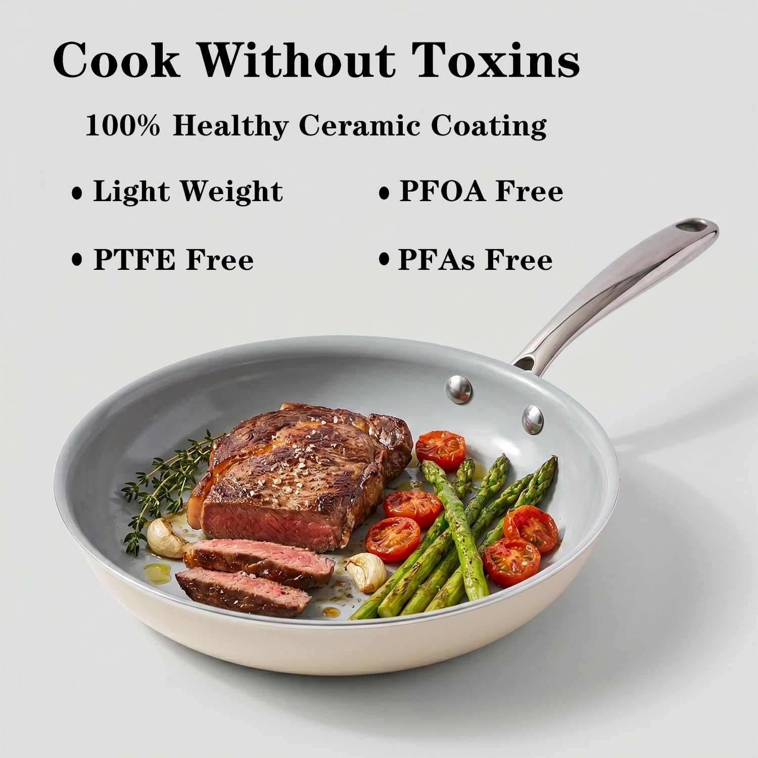 Cookersway Cookware Ceramic Nonstick Frying Pans: 3Pieces Non Stick Skillet 8 9.5 11 Inches - Healthy Egg Fry Pans - Free of PTFE,PFOA,PFAS