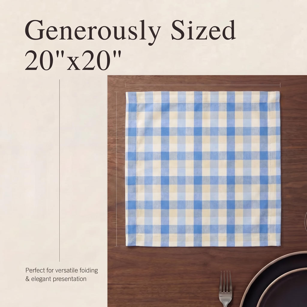 Urban Villa Cloth Napkins Cotton 20x20 (Set of 12) Blue Sand Checks