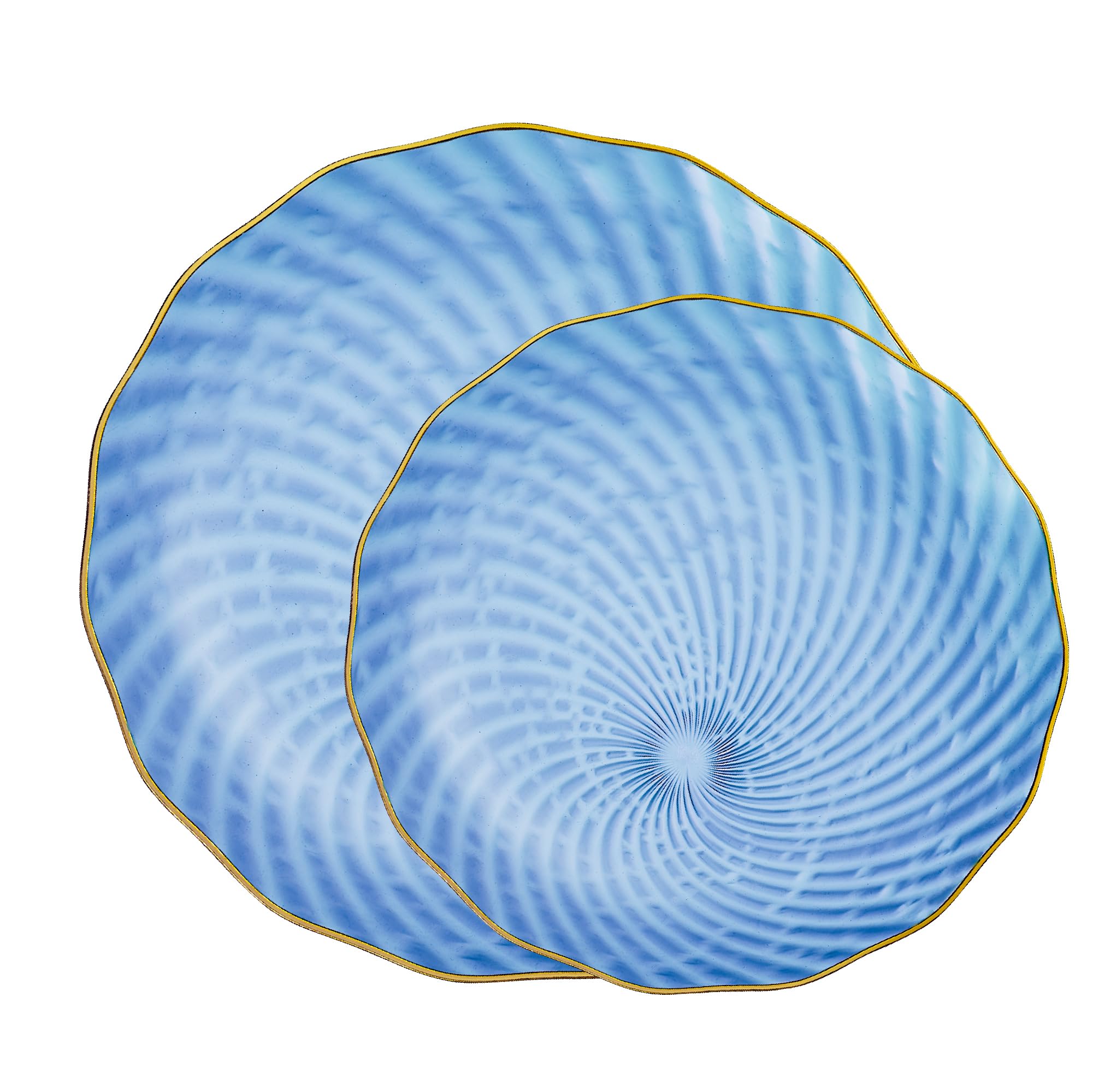 PLASTICPRO 60 Pack Plastic Plates Set of 30-10 inch Plates and 30-7 inch Plate, Elegant Clear Blue Spiral and Gold Rim Disposable Fancy Plate Premium Heavyweight