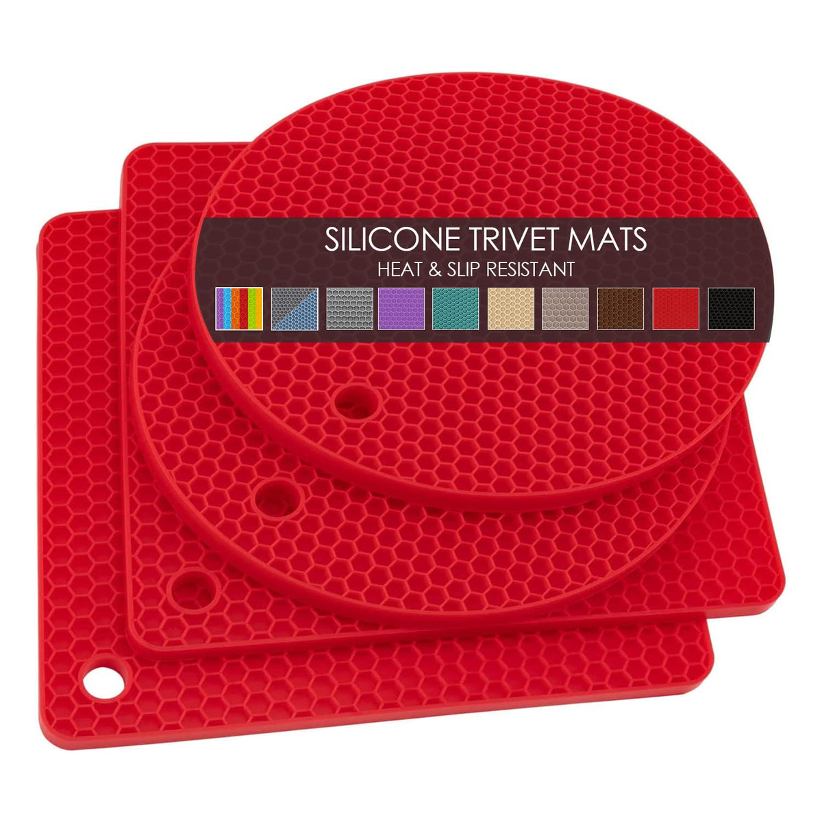 Silicone Trivets for Hot Pots and Pans, 3 Pack Heat Resistant Pot Holders for kitchen Large Silicone Trivet Mat for Hot Dishes, Black Hot Pads for Kitchen Counter, Hot Mats Spoon Rest, 9 * 12 Inches