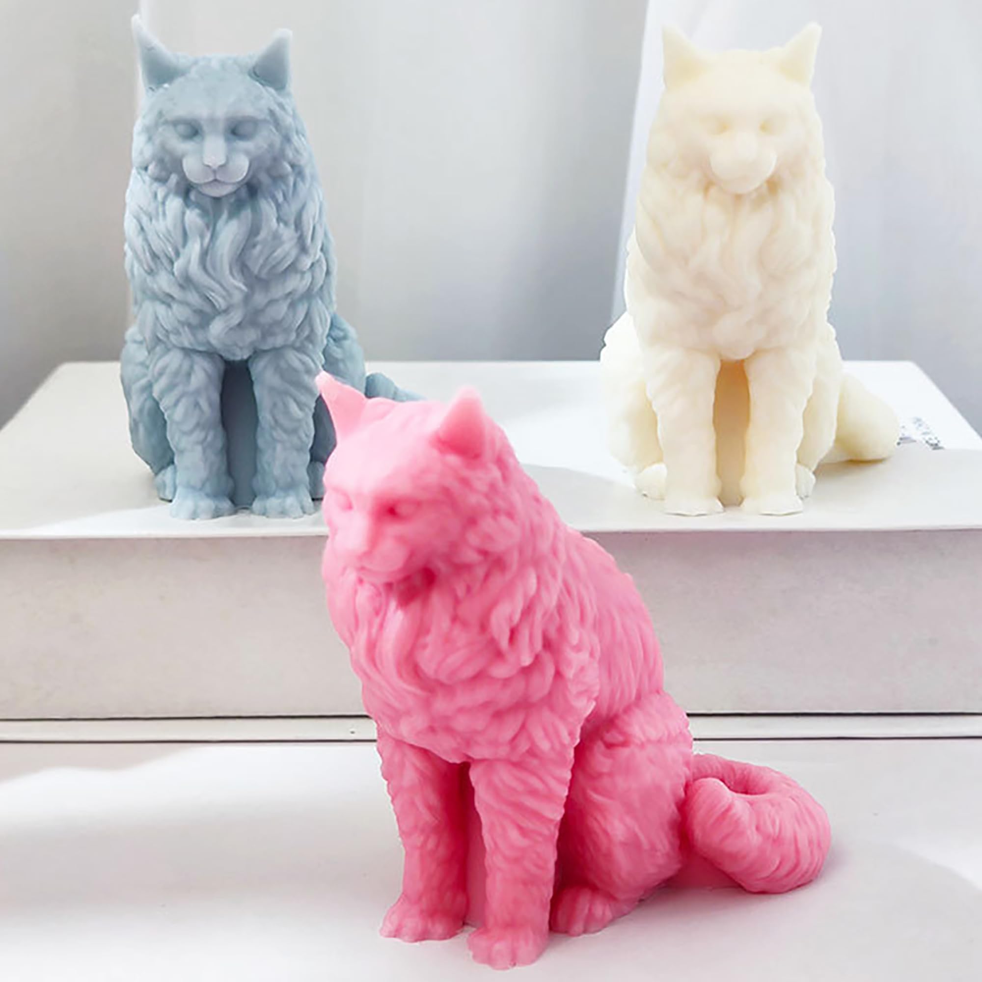 3D Cat Animal Cylinder Candle & Resin Mold - Resin Casting Silicone Molds for Home Decor & Candle Making Wave Spiral Mold