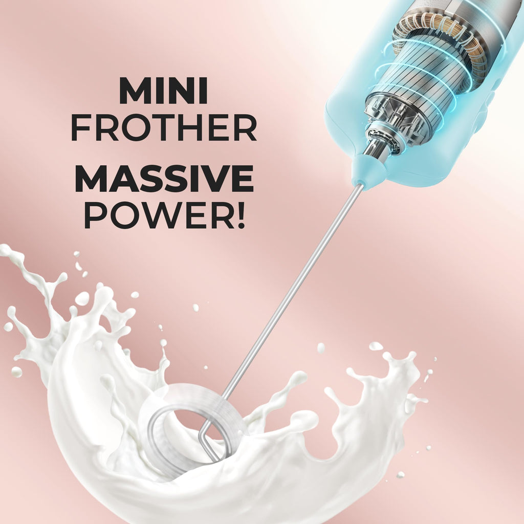 Mini & Mighty Milk Frother Wand – Powerful Handheld Coffee Frother, Battery Operated Drink Mixer – Compact Pocket Size – Detachable Whisk for Latte, Cappuccino, Matcha, Hot Chocolate