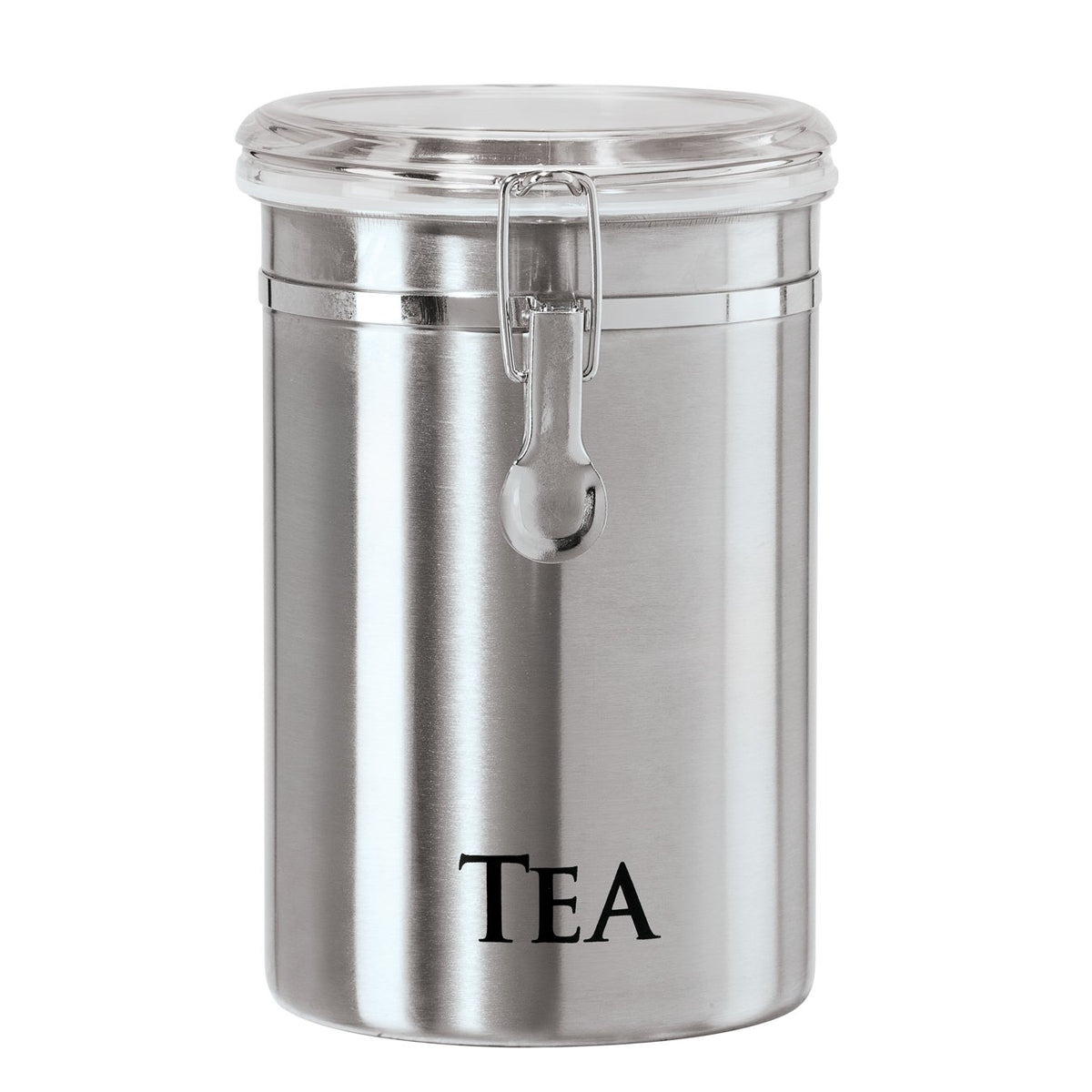 Oggi Stainless Steel Coffee Canister 62 fl oz - Airtight Clamp Lid, Clear See-Thru Top - Ideal for Coffee Bean Storage, Ground Coffee Storage, Kitchen Storage, Pantry Storage. Large Size 5" x 7.5".