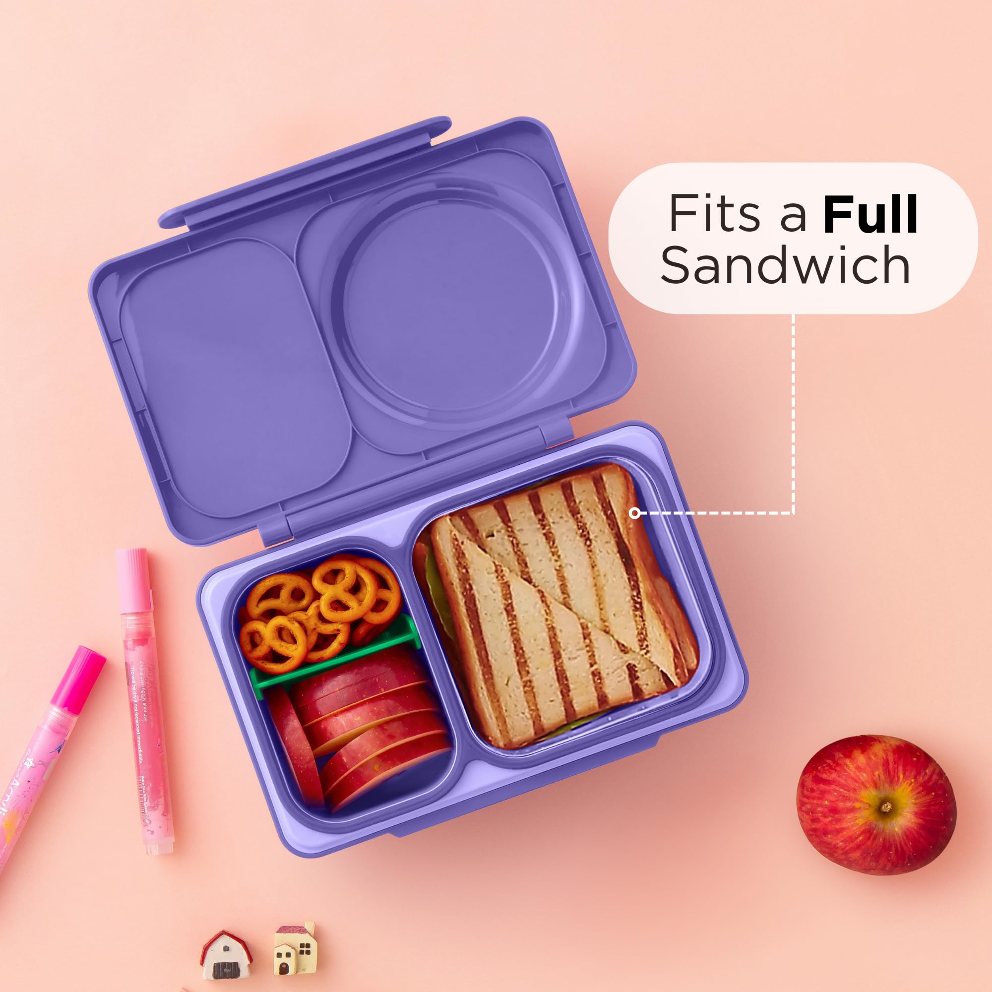 Omie OmieBox UP bento Box for Kids | Insulated Lunch Box | Leak Proof Vacuum Insulated Thermal Food jar | Cooler ice Pack | 2 Compartments (Galaxy Purple)