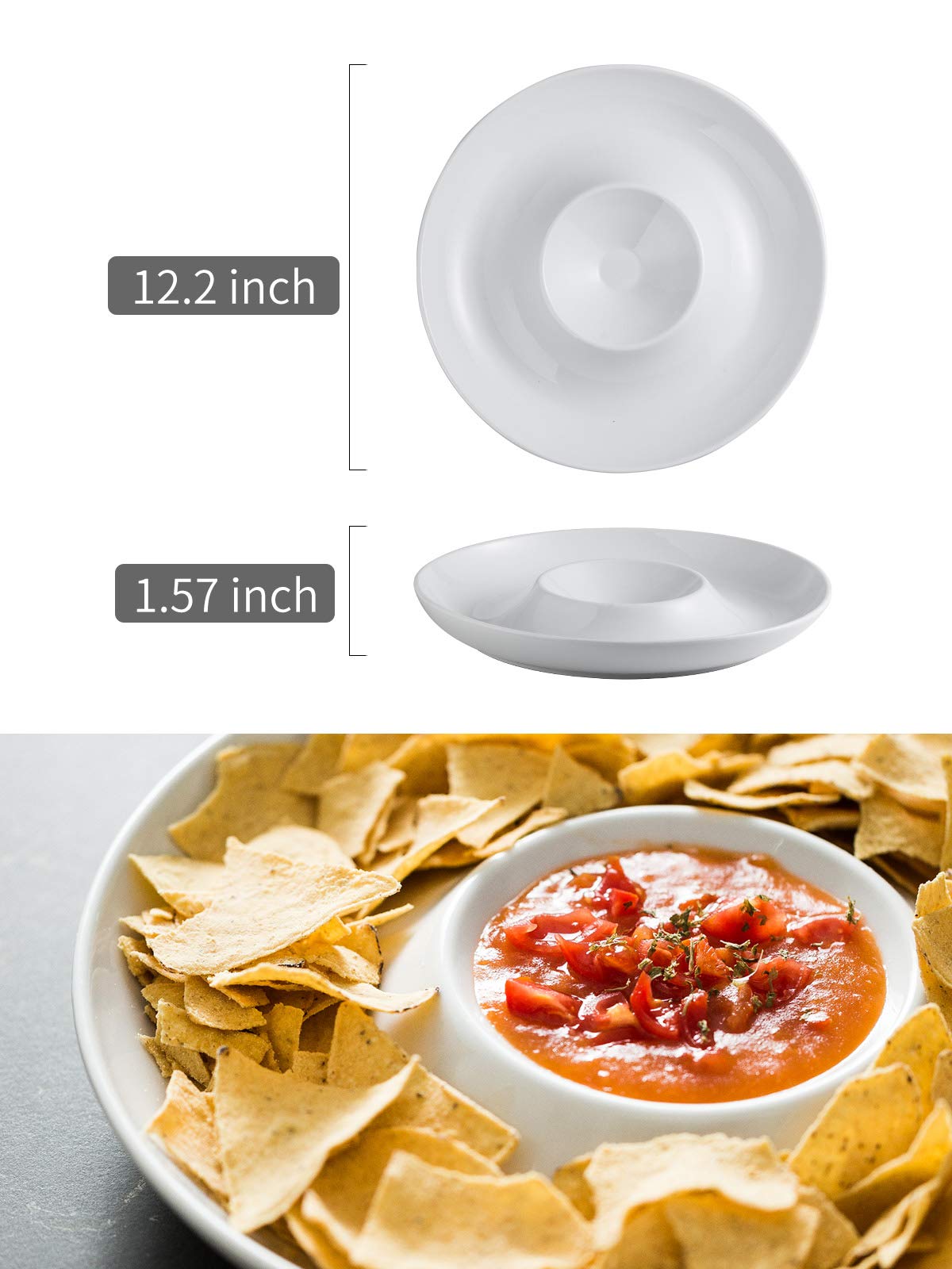 LAUCHUH Chip & Dip Serving Set of 1, Porcelain Divided Serving Tray,12-inch