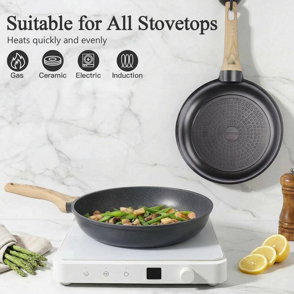 GiPP Nonstick Frying Pan Skillet - 11" Grey Granite Non Stick Pans, Omelette Pan with Heat-Resistant Handle, Compatible with All Stovetops, PFOA Free