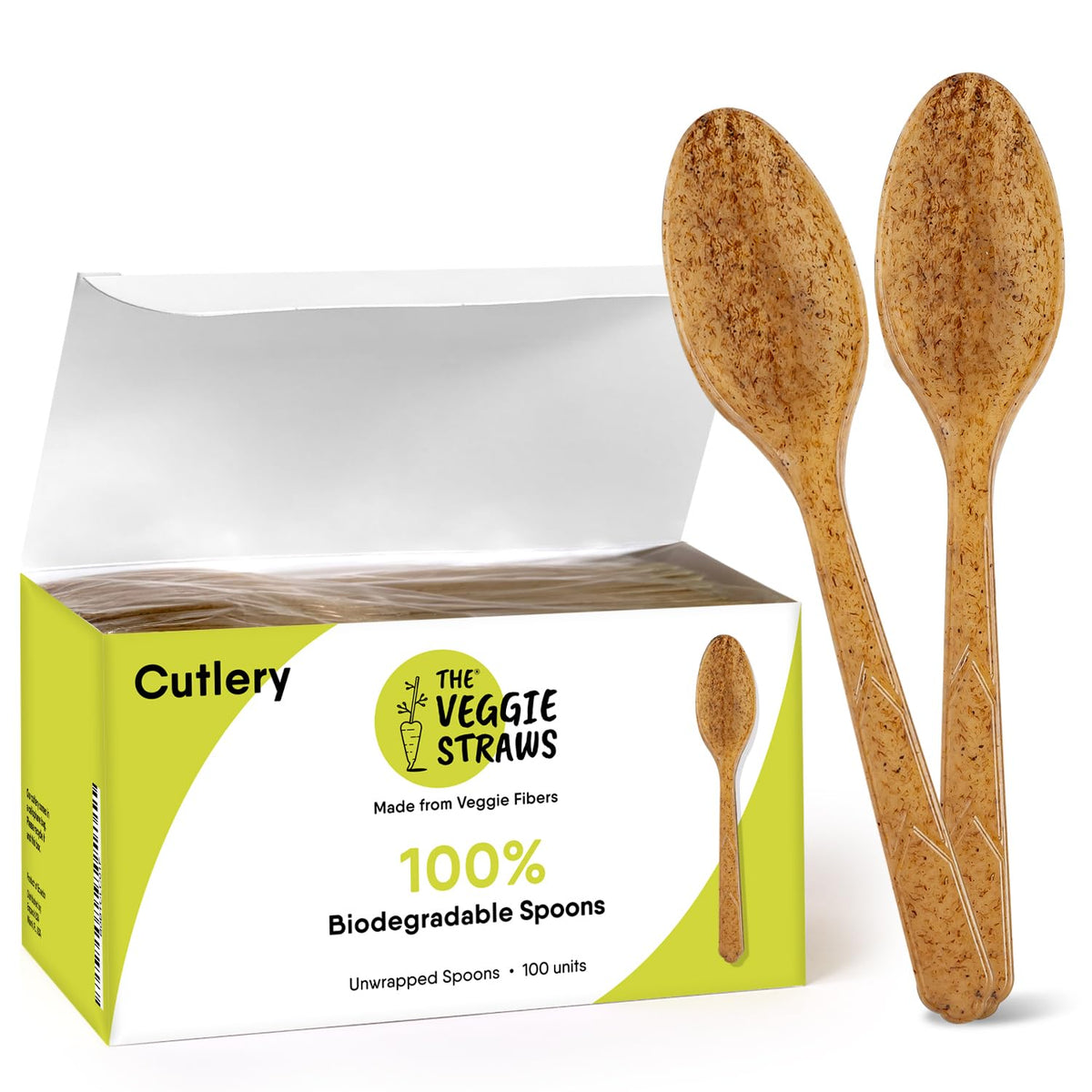100% Biodegradable Cutlery Made of Vegetable Fibers, 300 PCS of 6.7” Long Heavy-Duty and Splinter Free Eco-Friendly Spoons, Forks & Knives, Perfect Sustainable Cutlery by The Veggie Straws