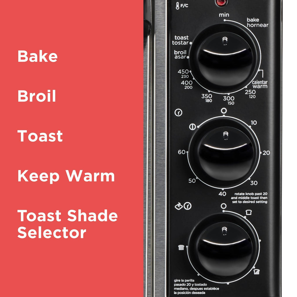 BLACK+DECKER TO3250XSBD 8-Slice Extra Wide Convection Countertop Toaster Oven, Includes Bake Pan, Broil Rack & Toasting Rack, Stainless Steel/Black