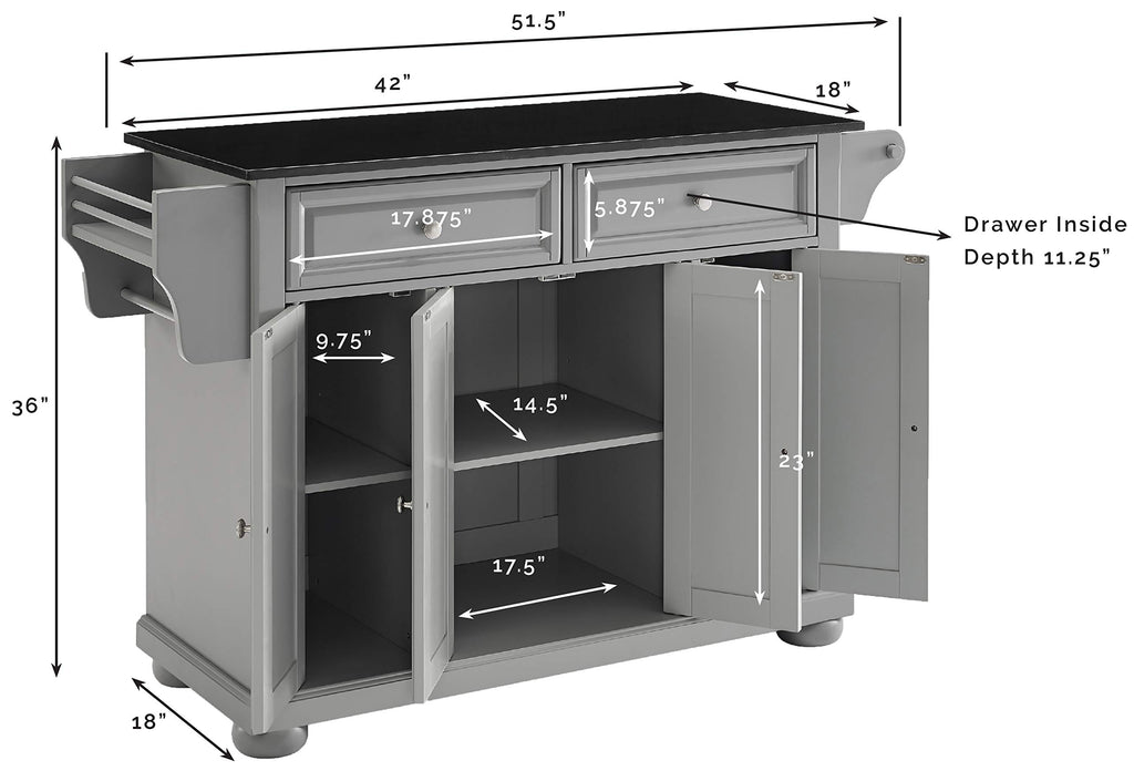 Crosley Furniture Alexandria Granite Top Rolling Kitchen Island Storage Cart, Microwave Stand, Spice Rack, Gray