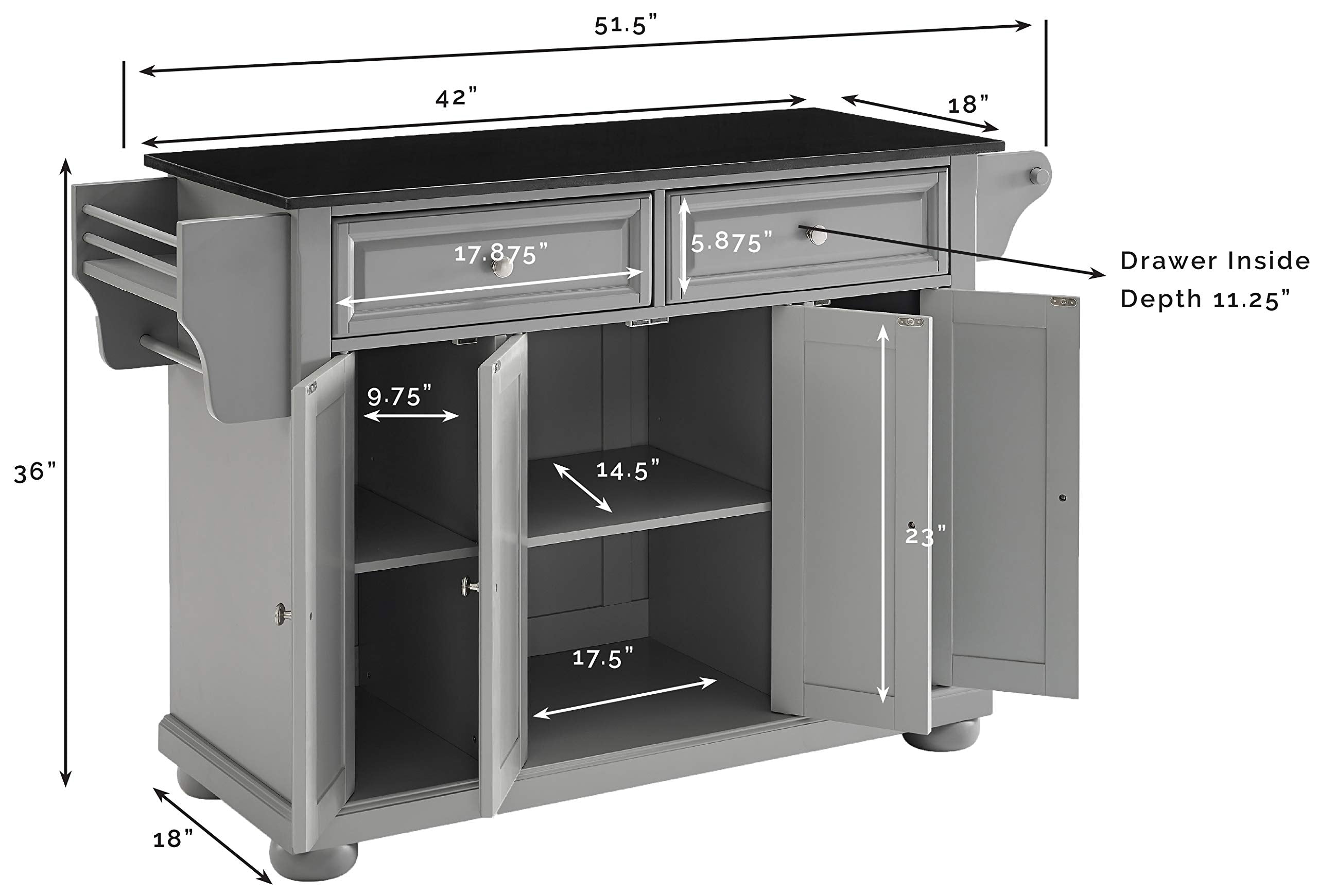 Crosley Furniture Alexandria Granite Top Rolling Kitchen Island Storage Cart, Microwave Stand, Spice Rack, Gray