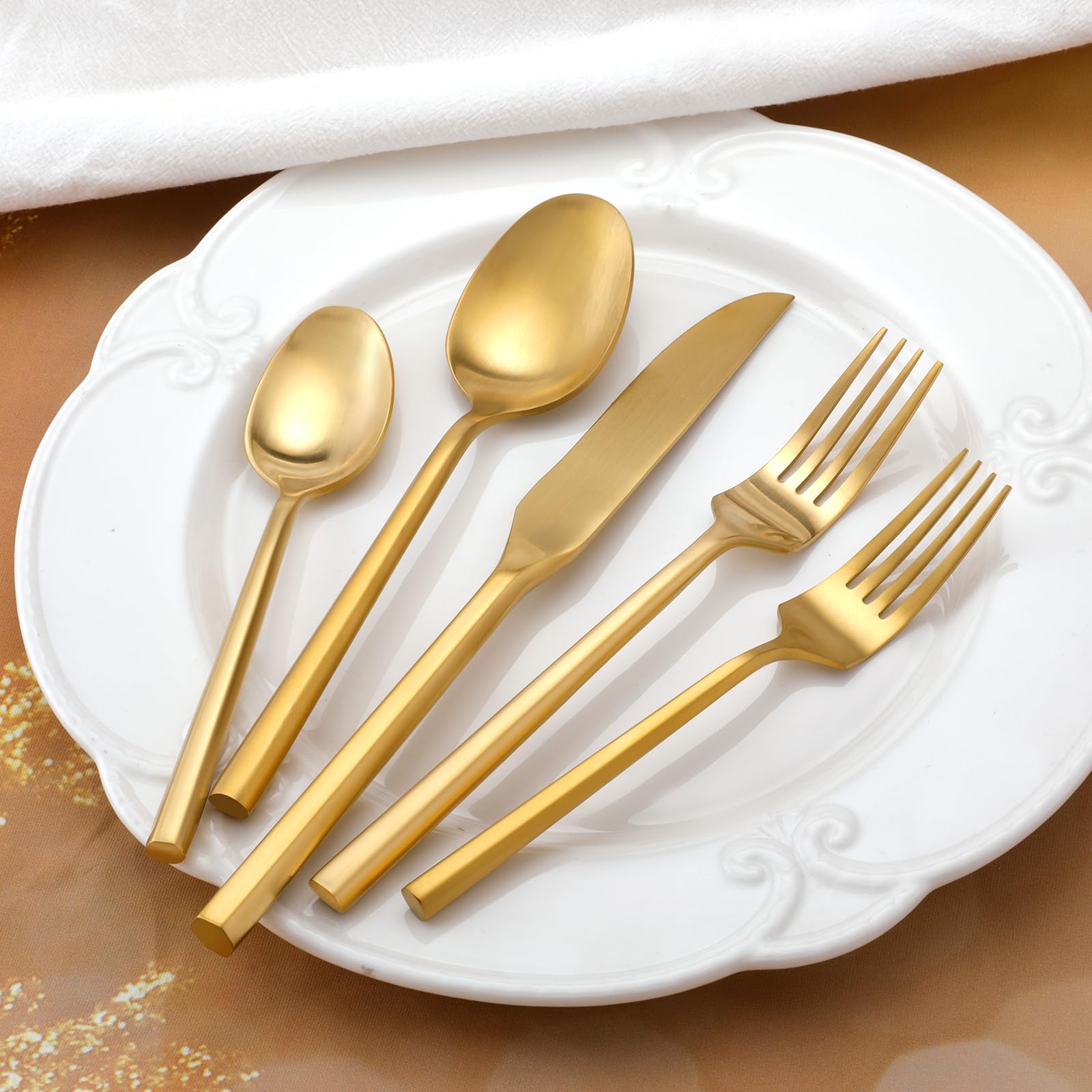 DEACORY Gold Silverware Set with Serving Utensil 45-Piece Service for 8