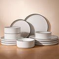 Famiware Nebula 12-Piece Dinnerware Set, White with Black Rim
