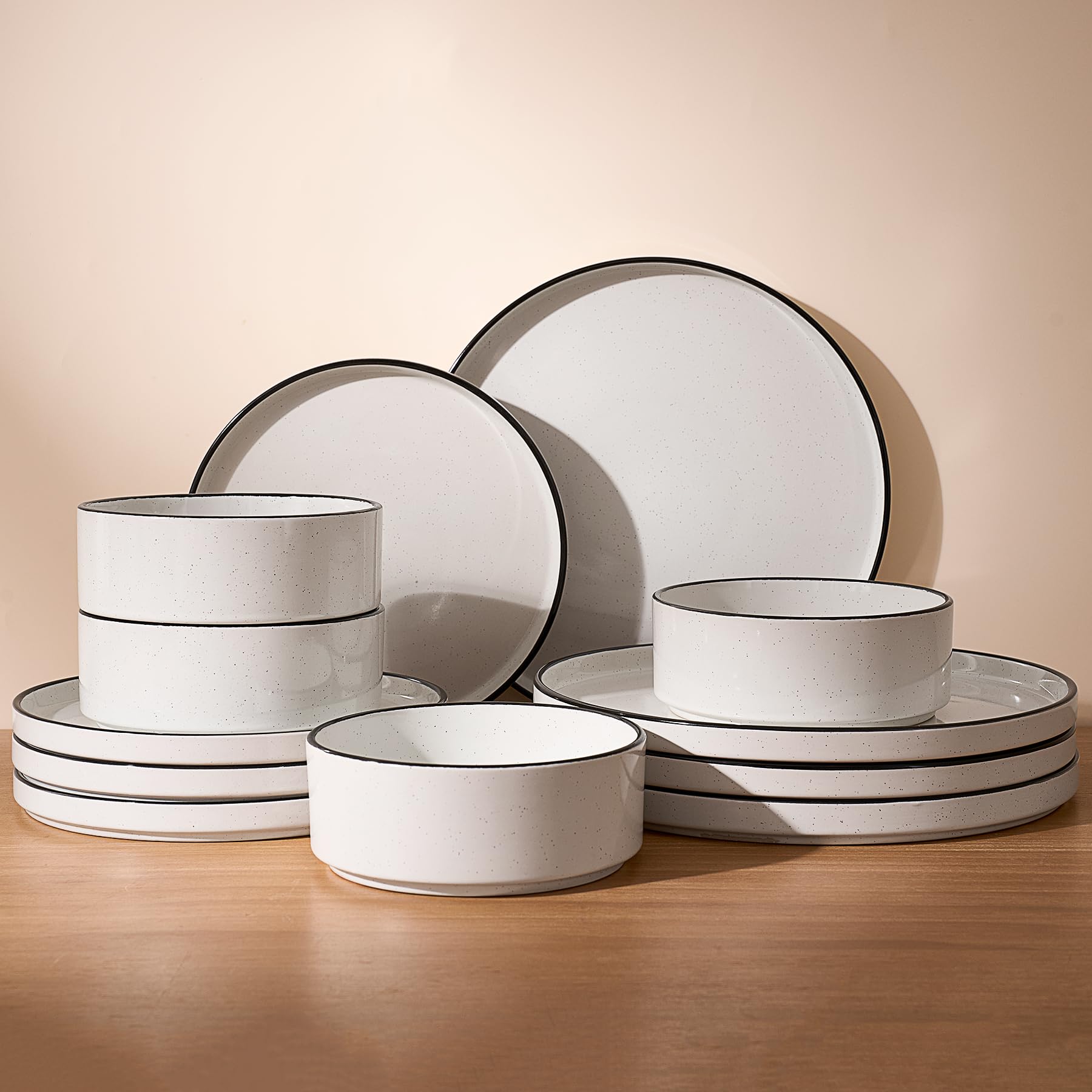 Famiware Nebula 12-Piece Dinnerware Set, White with Black Rim