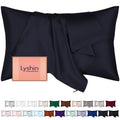 LYSHIN Silk Pillow Cases King Size with Hidden Zipper, Navy Blue