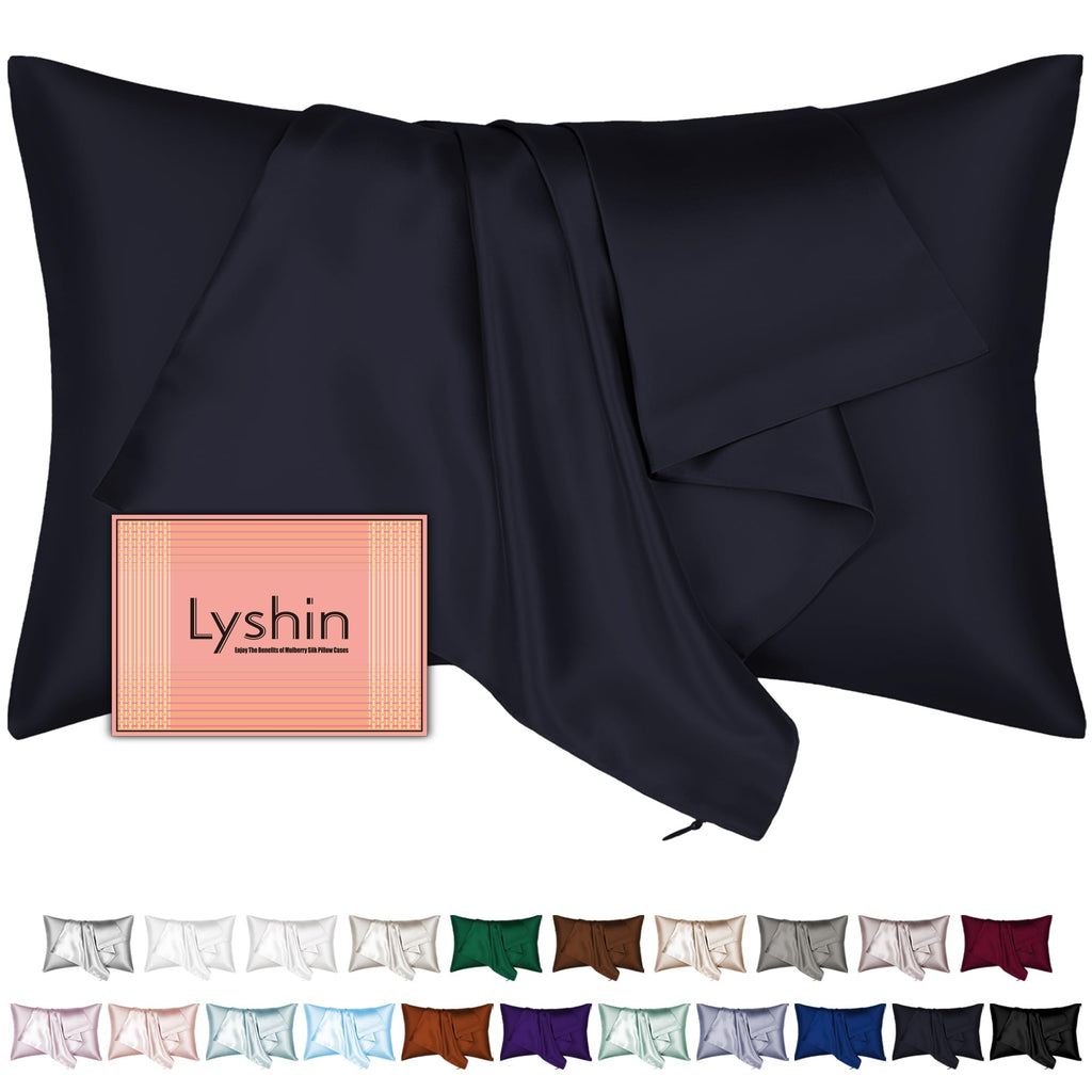 LYSHIN Silk Pillow Cases King Size with Hidden Zipper, Navy Blue