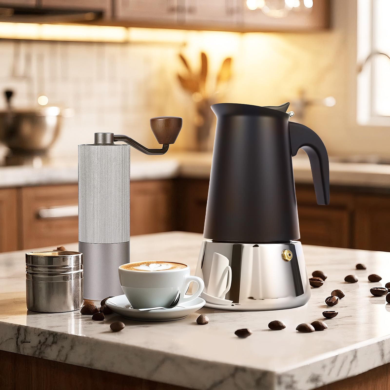 Suiitat 6 Cup Stainless Steel Moka Pot, 300ml Stovetop Espresso Maker, Black