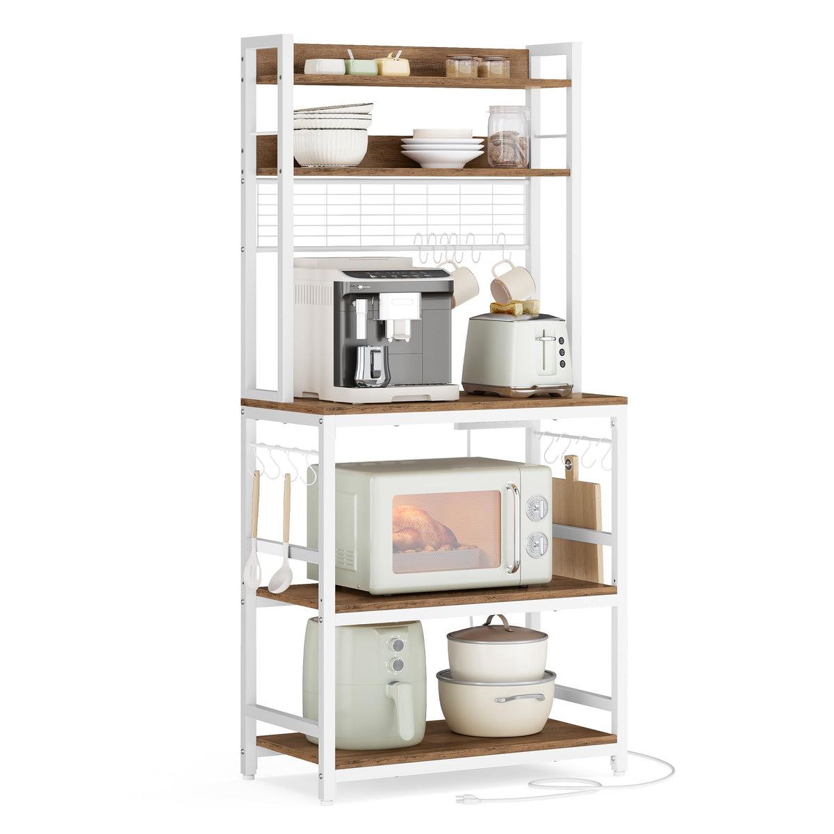 VASAGLE Bakers Rack with Power Outlet, 23.6 Inches Microwave Stand