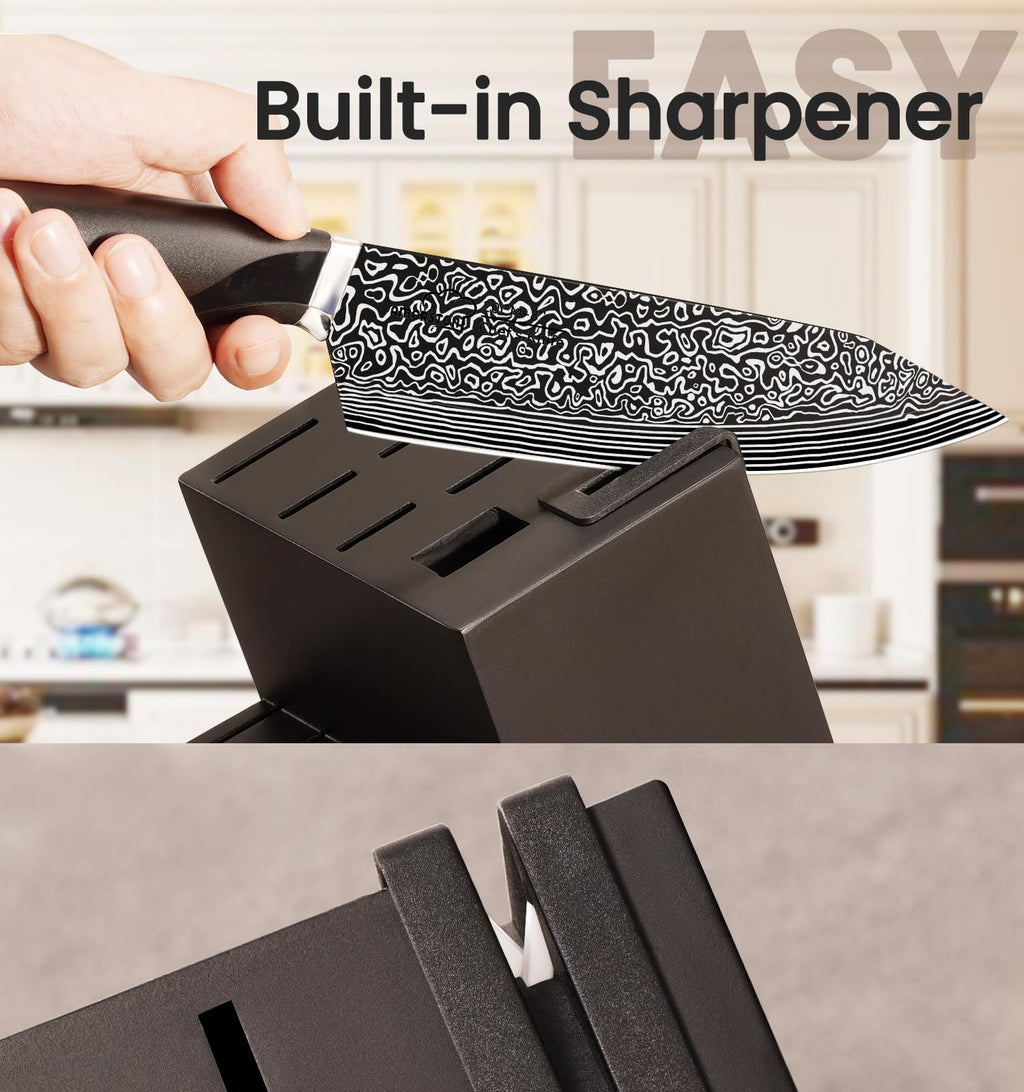 Knife Set, 15 Pieces Kitchen Knife Set with Built in Sharpener, High Carbon German Stainless Steel Knife Block Set, Dishwasher Safe, Fathers Day Gift for Men